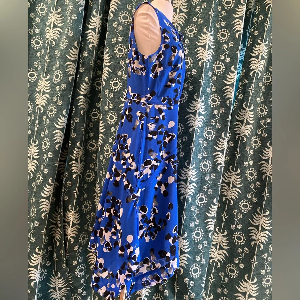 Cabi #5576 Untamed Electric Blue Mixed Floral Print Sleeveless Polka Dot Dress M